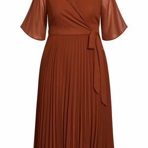 City Chic Rust Wrap Pleated Midi Dress